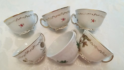 Régi Zsolnay porcelán csésze kávés rózsaszín virágos csésze 3 db