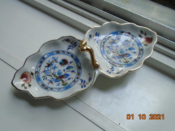 Hand-painted, embossed gilded Meissen blue onion and fruit patterns with handle two-piece offer
