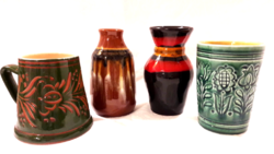 Marked old pottery, vase, glass, mug