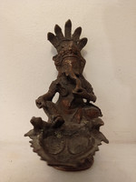 Antik buddha buddhista Ganésa patinás bronz szobor olaj mécses Ázsia 4383
