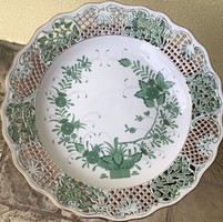 Herendi porcelán falitányér, 39 cm, zöld indiai kosármintás Árzuhanás!