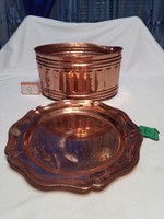 Gold colored metal storage box and plate - together