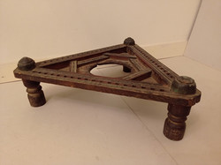Antique Arabic Berber couscous dish under wooden triangular table Morocco 4479