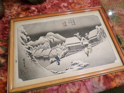 42 x 30 cm-es egyszerű , fakeretben téli jelenetet ábrázoló , szerintem japán nyomat .