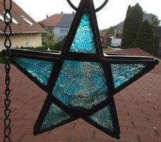 Christmas iron colored glass candlestick with stars