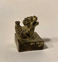 Old Chinese bronze dragon small figurine seal stamp calligraphy writing china japanese asia