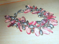 Attractive pink briolet crystal with many berries in Tibetan silver vintage serious bracelet