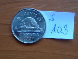 Canada 5 cents 2007 elizabeth ii, beaver nickel plated steel maple leaf logo 