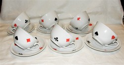Kártyamintás teás készlet - Zsolnay porcelán - 6 csésze + alj