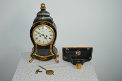 Decorative antique French boulle style clock with wall bracket, key and pendulum