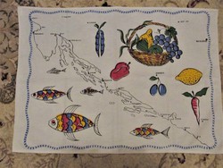 Kitchen towel from Croatia with fruit and fish pattern, kitchen towel