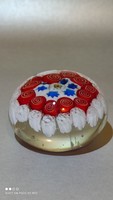 Millefiori white red glass letter weight