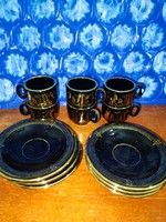 Görög,sötétkék kávés készlet  6 szem.24 kar.arannyal festett