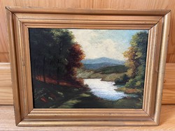 Bosznay István erdőbelső tájkép folyóval olaj festmény