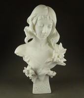 1G069 Antik szecessziós alabástrom női büszt Vénusz szobor jelzett A. PIAZZA CARRARA 1906