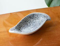 Hungarian retro ceramic ashtray - ashtray - keychain - leaf shaped white and gray bowl