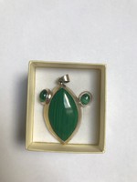 Silver malachite earrings and pendant