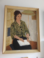 Tamás Ervin képcsarnokos festmény - Csíkos ruhás nő