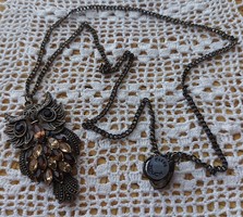Huge, wonderful owl pendant with an 80 cm chain and lots of crystal stones