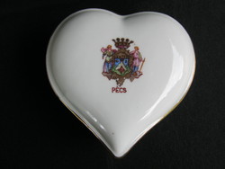 Drasche porcelán PÉCS címeres szív alakú bonbonier