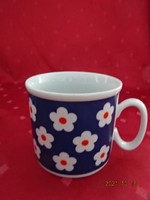 Zsolnay porcelán pohár, kék alapon fehér virágos, magassága 8 cm. Vanneki!