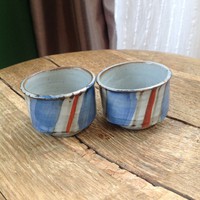 Pair of old Japanese hand painted ceramic glasses