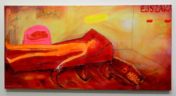 András Wahorn - crocodile under the bed / 50x100cm, oil on canvas