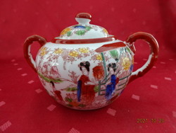 Japanese porcelain sugar bowl with brown border, height 10 cm. He has!