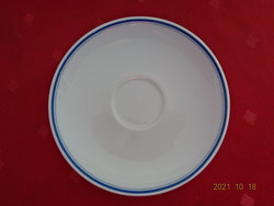 Lowland porcelain coffee cup placemat with blue border. He has!