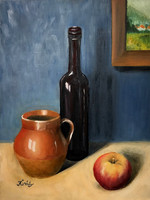 Still life with bottle - oil painting
