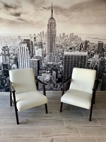 2 pcs leather upholstered restored retro / mid century design armchair - original! From the 60s