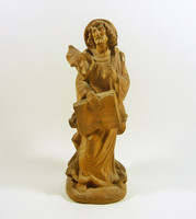 Luke Evangelist 20.2 Cm signed hand-carved wooden statue, flawless! (F036)