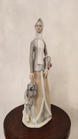 Spanyol színes porcelán figura. "Nő kutyával" kézzel festett.Nagy méret.y