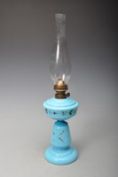Antique broken huta glass kerosene lamp, refurbished - works.