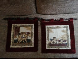 Velvet framed tapestry wall protectors, murals on carved wooden supports. In excellent condition! Sellers together!