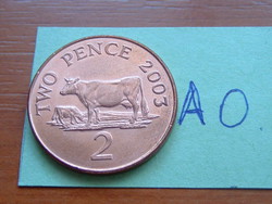 Guernsey 2 pence 2003 copper plated steel, cows #ao