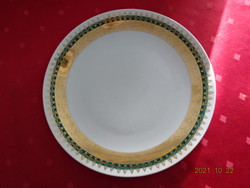 Czechoslovakian porcelain flat plate with antique, green and gold edging. He has!