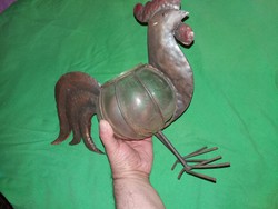 Cc.1960 Iparművész Art deco réz kakas figurális üveg kaspó váza tartó  40 x 26 cm képek szerint