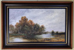 Painting by Tibor Bán on the lake shore.
