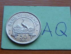 UGANDA 50 CENT 1974 Réz-nikkel, Királyi pénzverde, Llantrisant, Szürkenyakú koronásdaru #AQ