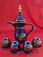Japanese porcelain tea set, four-person, cobalt blue, pheasant pattern. He has!
