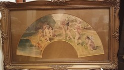 Old beautiful painted picture under glass