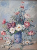 Kálmán Kovács: daisy flower still life, original oil on canvas