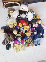 Porcelain-headed clown dolls.