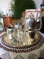 Beautiful, sheffield, shiny surface, silver-plated tea and coffee serving set on elegant tray
