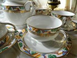 Pirkenhammer, carlsbad 1918-38, coffee-tea set for 3 people, cup small plate with cheerful colors