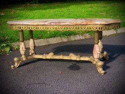 Marble tea table with bronze legs