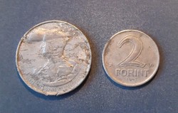 Severely defective 5 pengő 1943 - 2 forint 1947