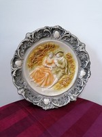 Romantikus jelenetes gipsz fali dísz tányér