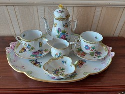 Herend 2-person Victorian patterned cappuccino set on ribbon tray